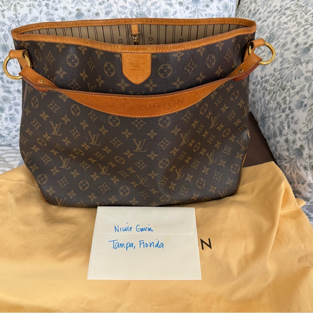 Louis Vuitton Monogram Delightful MM Shoulder Bag with Tan Leather Trim